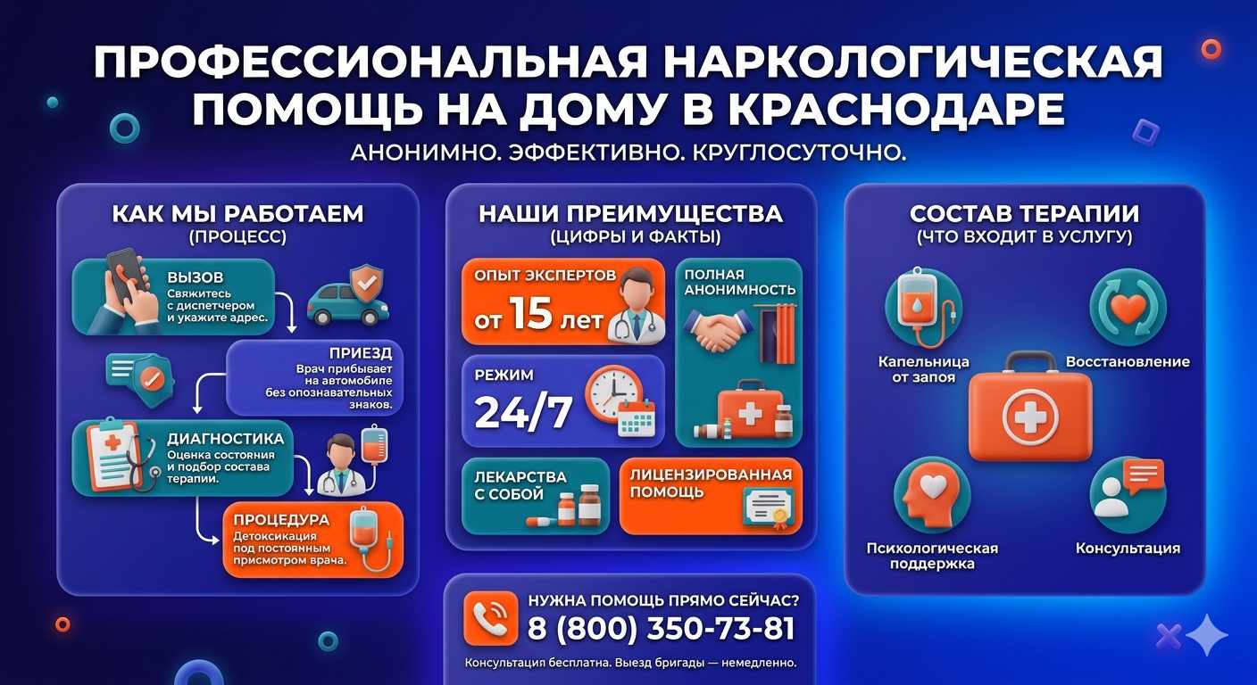 Инфографика о принципах лечения алкоголизма на дому в Таштаголе: этапы вызова нарколога, преимущества анонимной детоксикации и состав медицинской помощи.